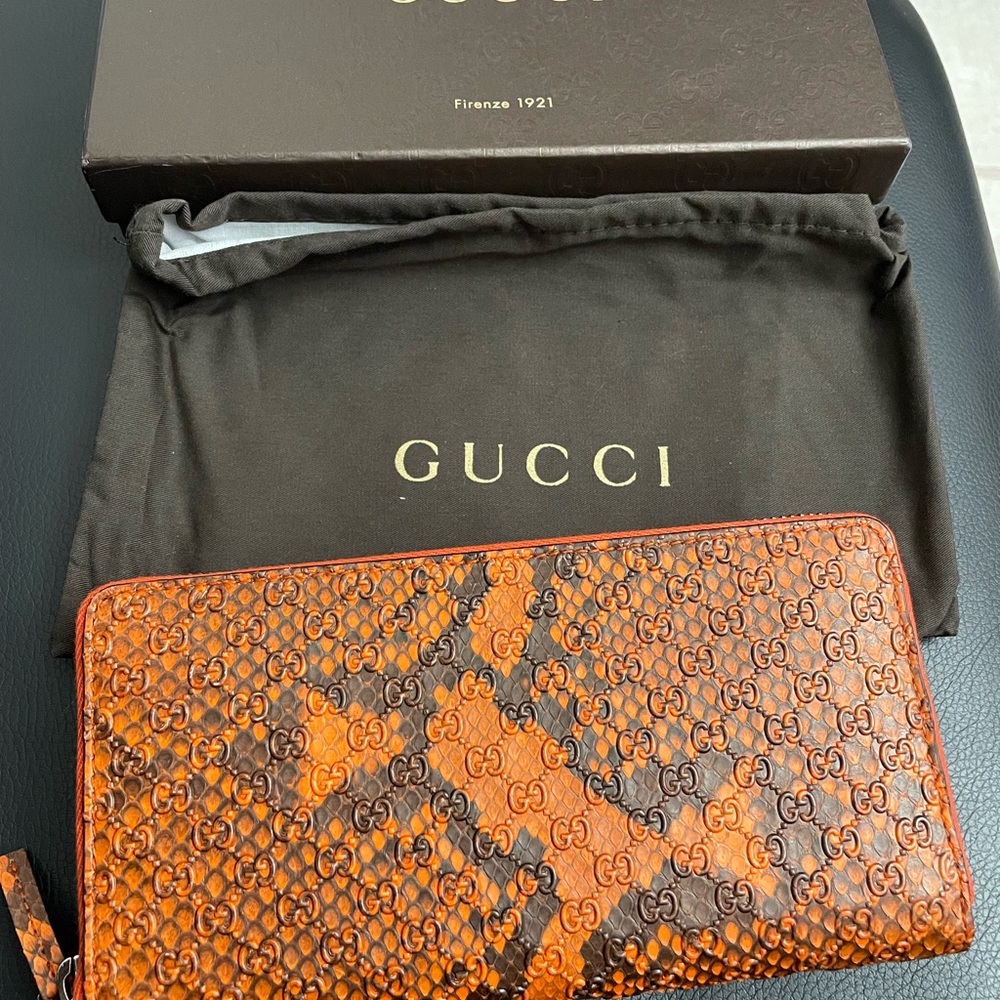 Nib Gucci Womens Micro Gg Python Leather Zip Arou… - image 3